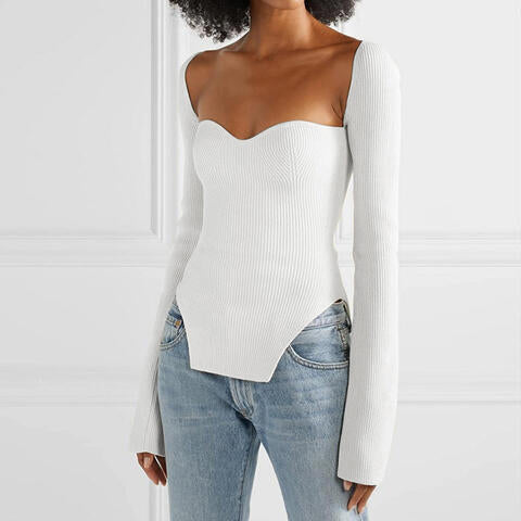 Sweetheart Neck Long Sleeve Knit Top