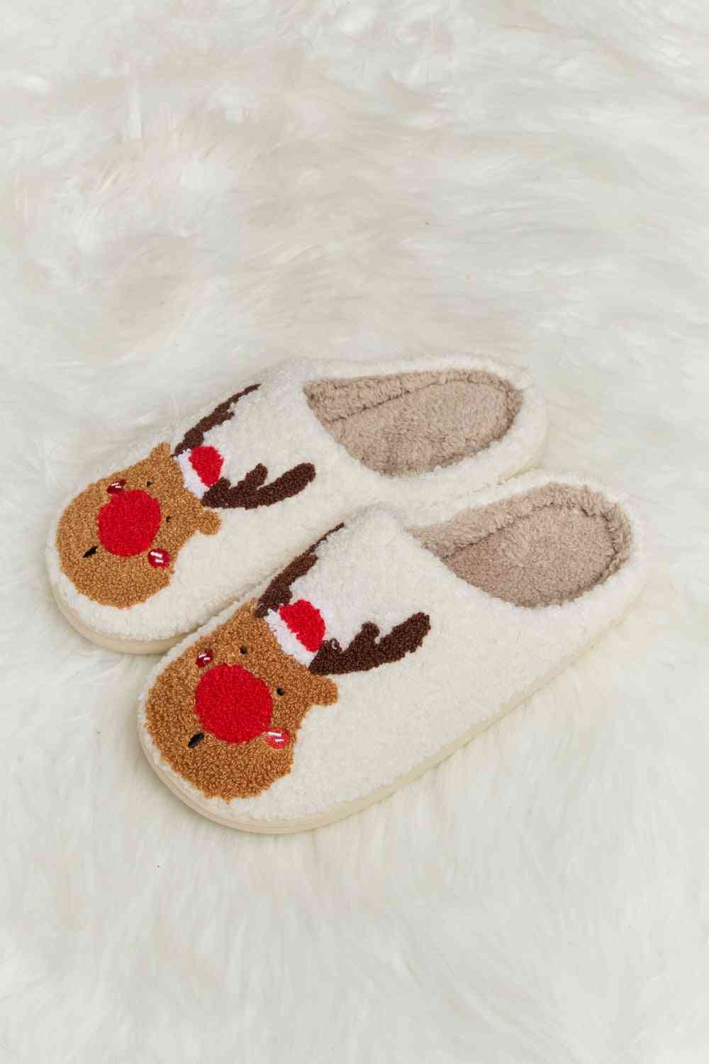 Rudolph Print Plush Slide Slippers