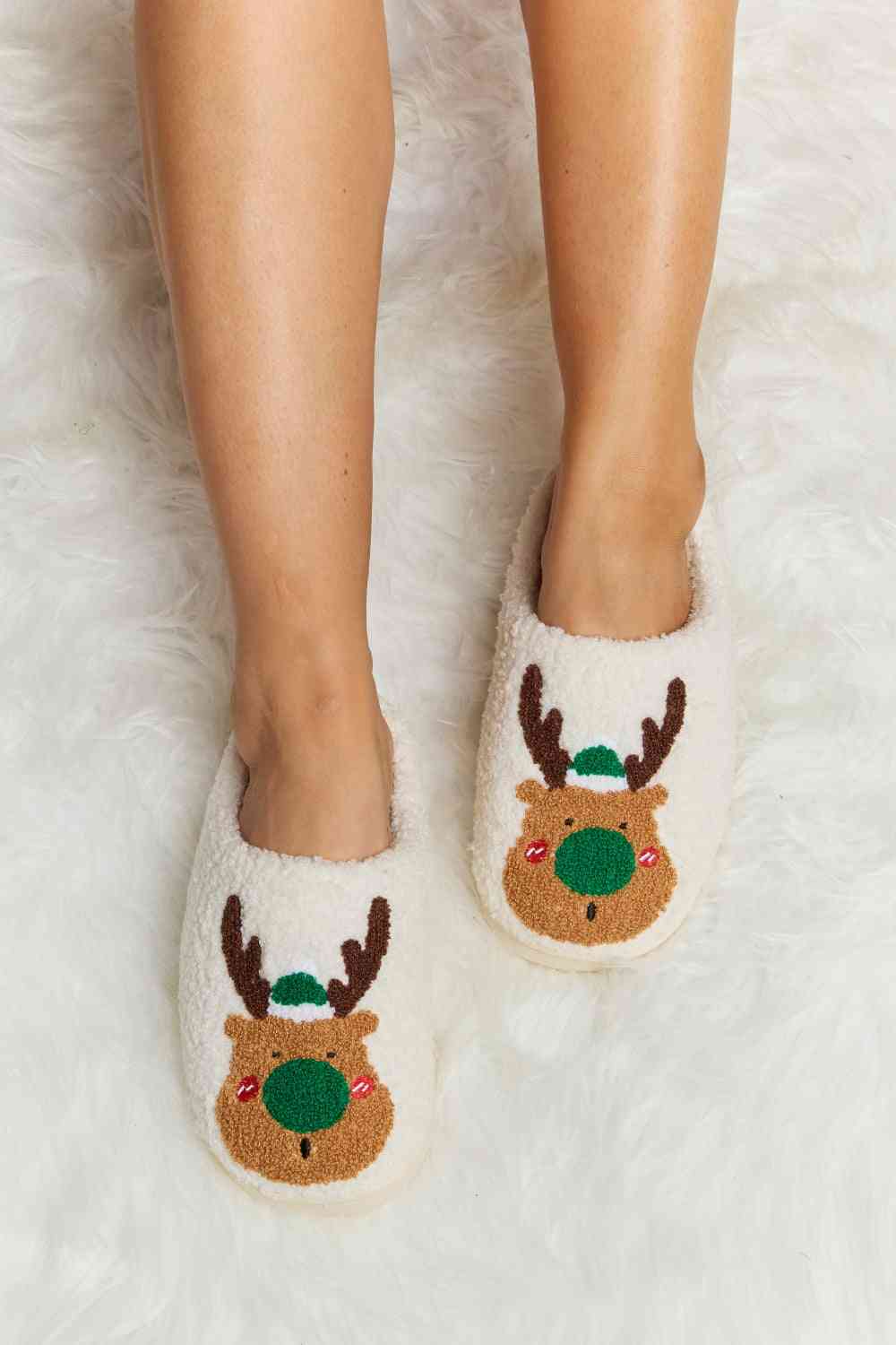 Rudolph Print Plush Slide Slippers