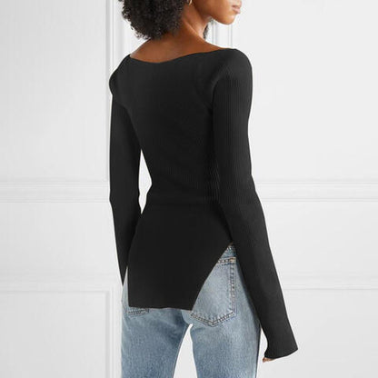 Sweetheart Neck Long Sleeve Knit Top